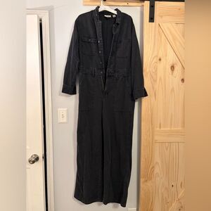 Long Sleeve Utility Baggy Denim Jumpsuit - Black 14